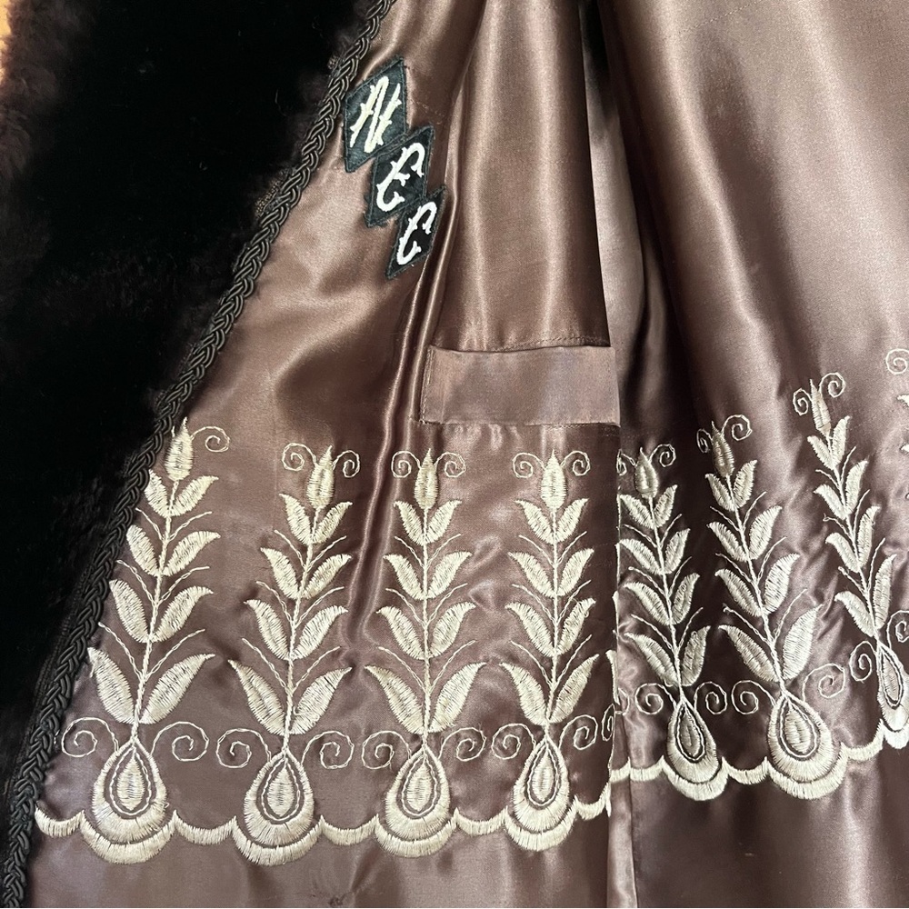 Vintage Brown Fur Long Coat Mink Fur Collar Custom Made - Classy Elegant Luxury - Picture 8 of 16